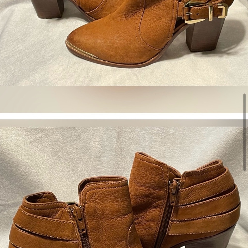 Gianni Bini Tan Ankle Booties with Buckle Accents - Picture 4 of 5